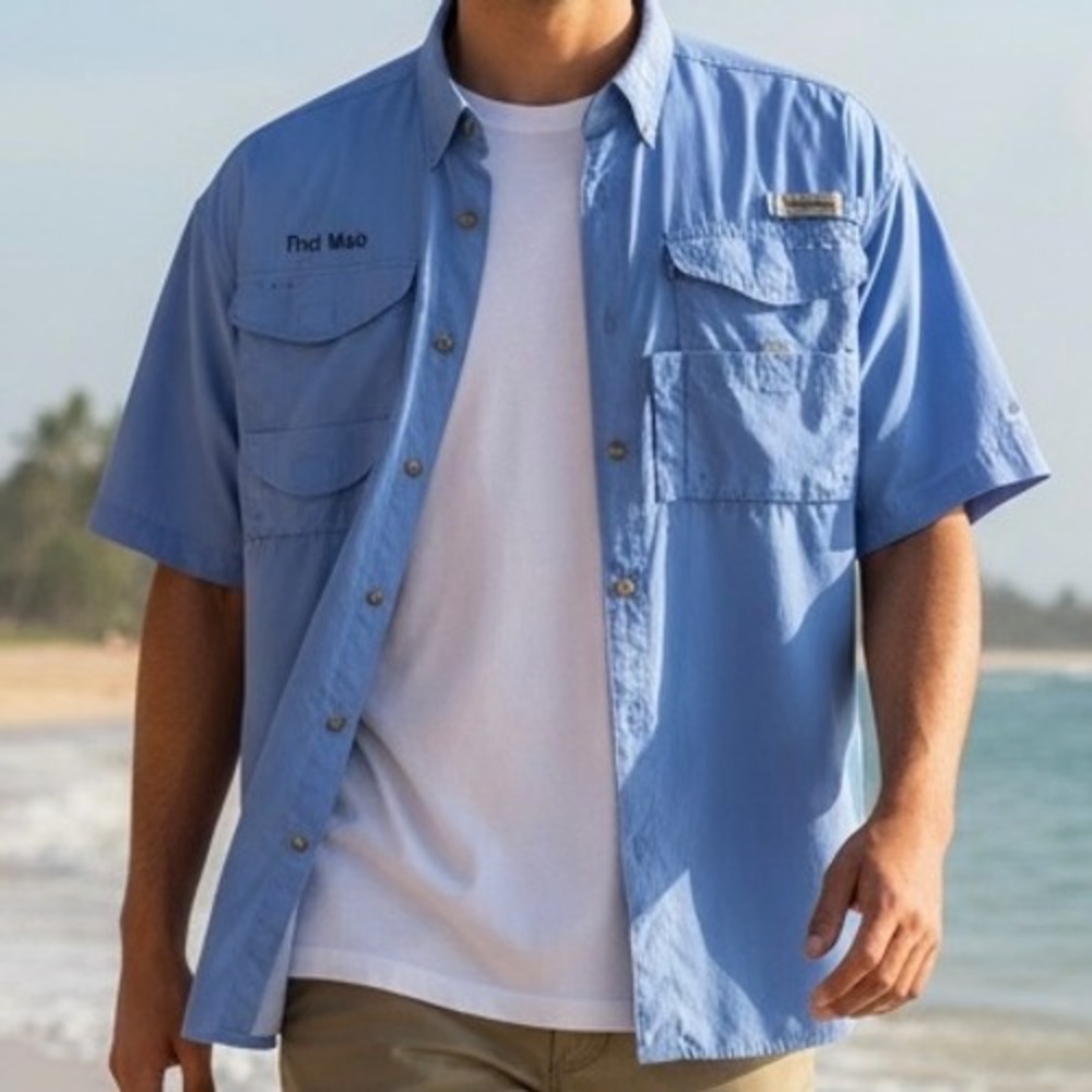 Columbia PFG Mens Blue First Mate Short Sleeve Fishing Shirt Size M Fishing Hike